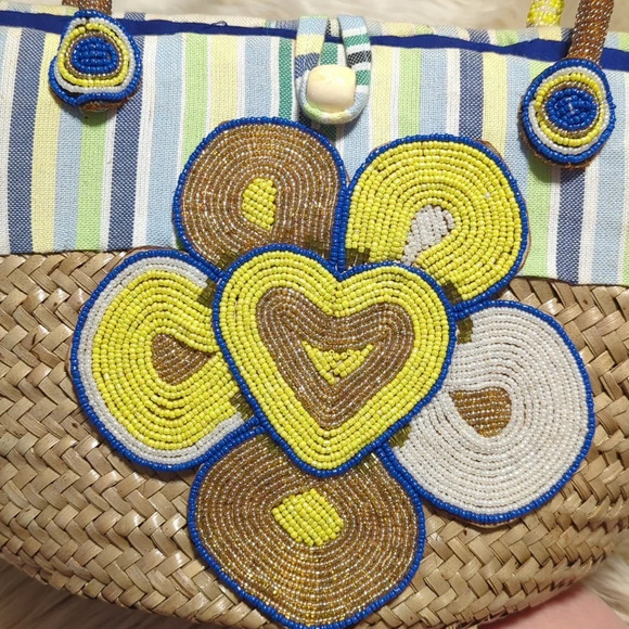 Artisan Seed bead basket purse tote bag for beach shopping or picnic - Picture 6 of 6